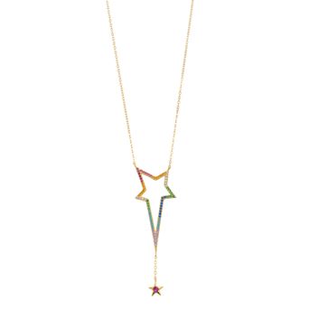 14k Gold Over Silver Multicolor Cubic Zirconia Star Necklace