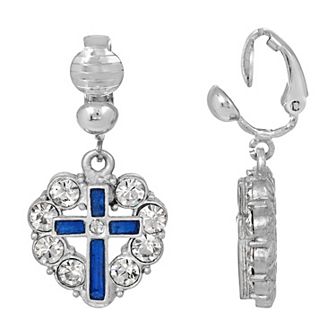 Symbols of Faith Enamel Cross Crystal Heart Earrings