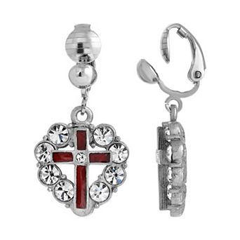 Symbols of Faith Enamel Cross Crystal Heart Earrings