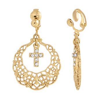 Symbols of Faith Crystal Cross Clip Earrings