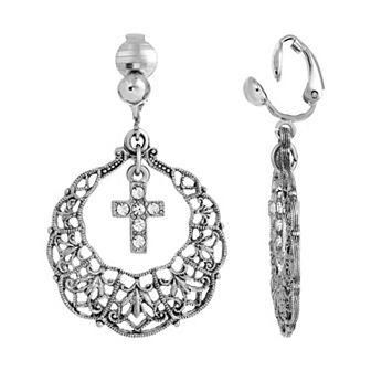 Symbols of Faith Crystal Cross Clip Earrings