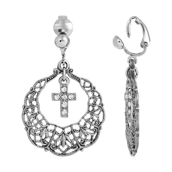 Symbols of Faith Crystal Cross Clip Earrings