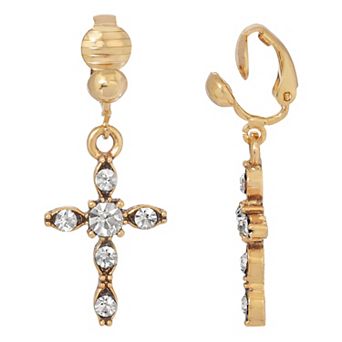 Symbols of Faith Crystal Cross Clip Earrings