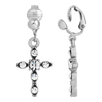Symbols of Faith Crystal Cross Clip Earrings