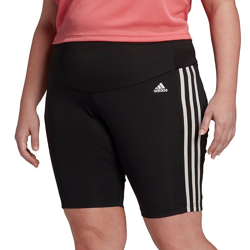 Plus Size adidas 3 Stripe Bike Shorts, Womens, Size: 1XL, Black