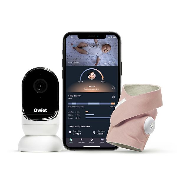 Owlet Dream Duo Smart Baby Monitor - HD Video Baby Monitor with Camera and Dream Sock - Heart Rate and AVG O2 Sleep Quality Indicators - Dusty Rose