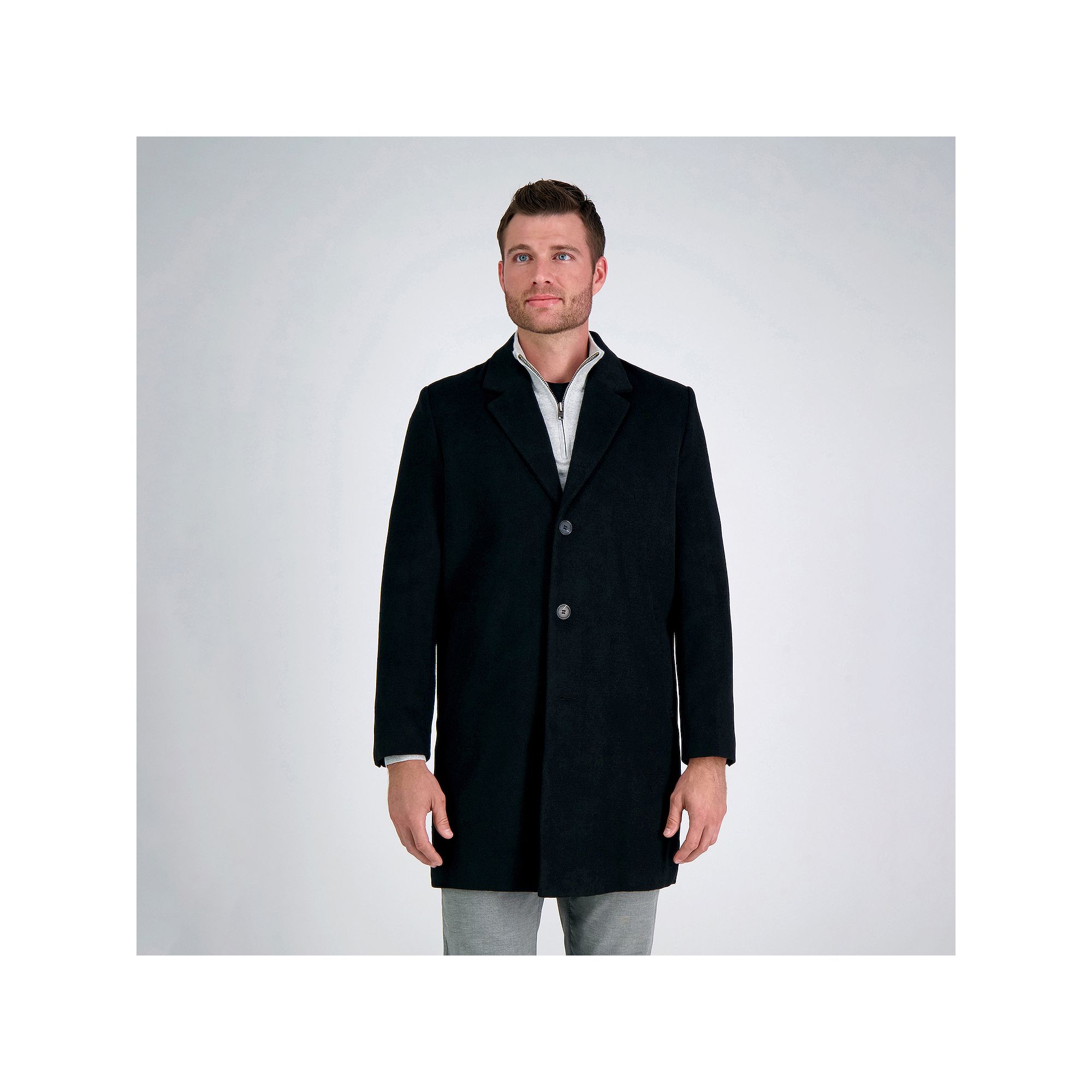 Mens Haggar Mid-Length Single Breasted Brushed Twill Topcoat, Size: Small 