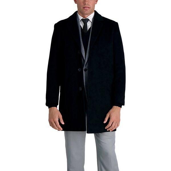 Mens Haggar Mid-Length Single Breasted Brushed Twill Topcoat - Black (XL 46-48)