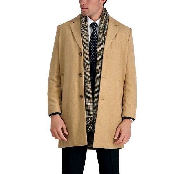 Mens Haggar Mid-Length Single Breasted Brushed Twill Topcoat - Camel (L 42-44)