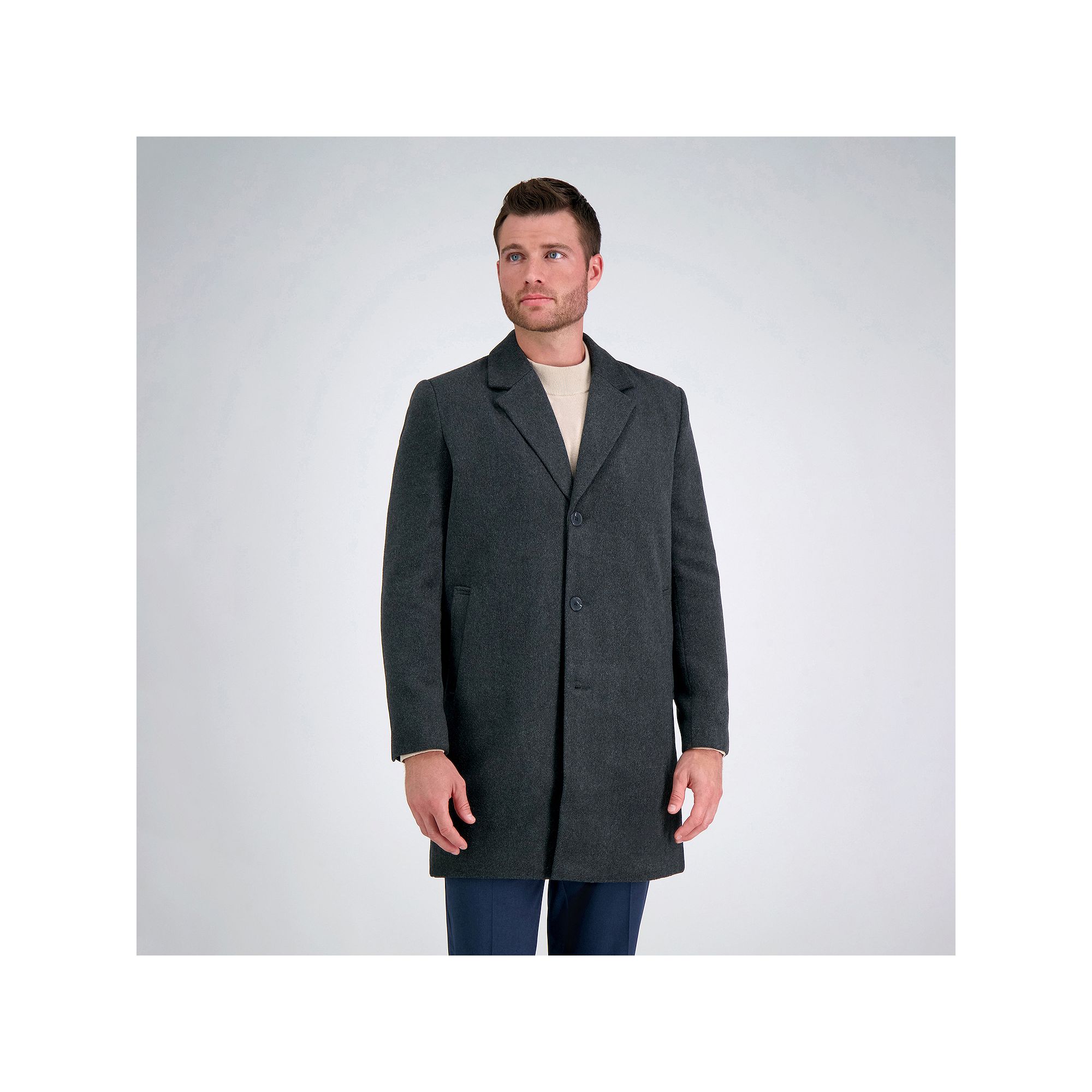 Mens Haggar Mid-Length Single Breasted Brushed Twill Topcoat, Size: Small 