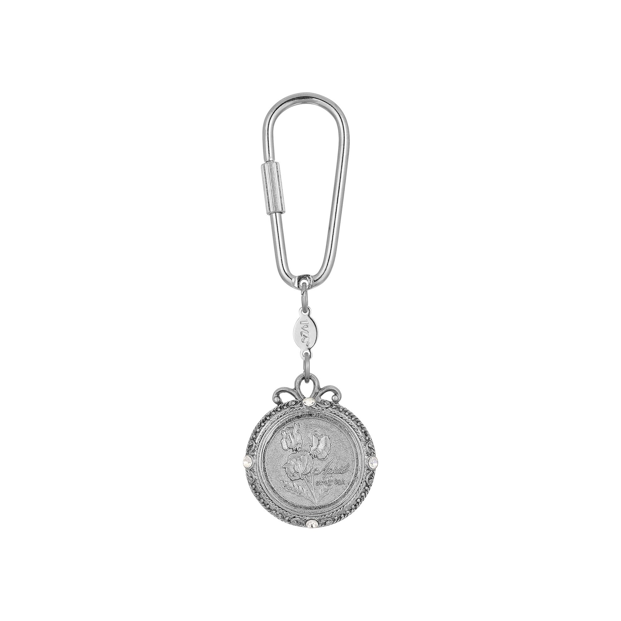 1928 Silver Tone Flower of the Month Narcissus Key Fob, April White