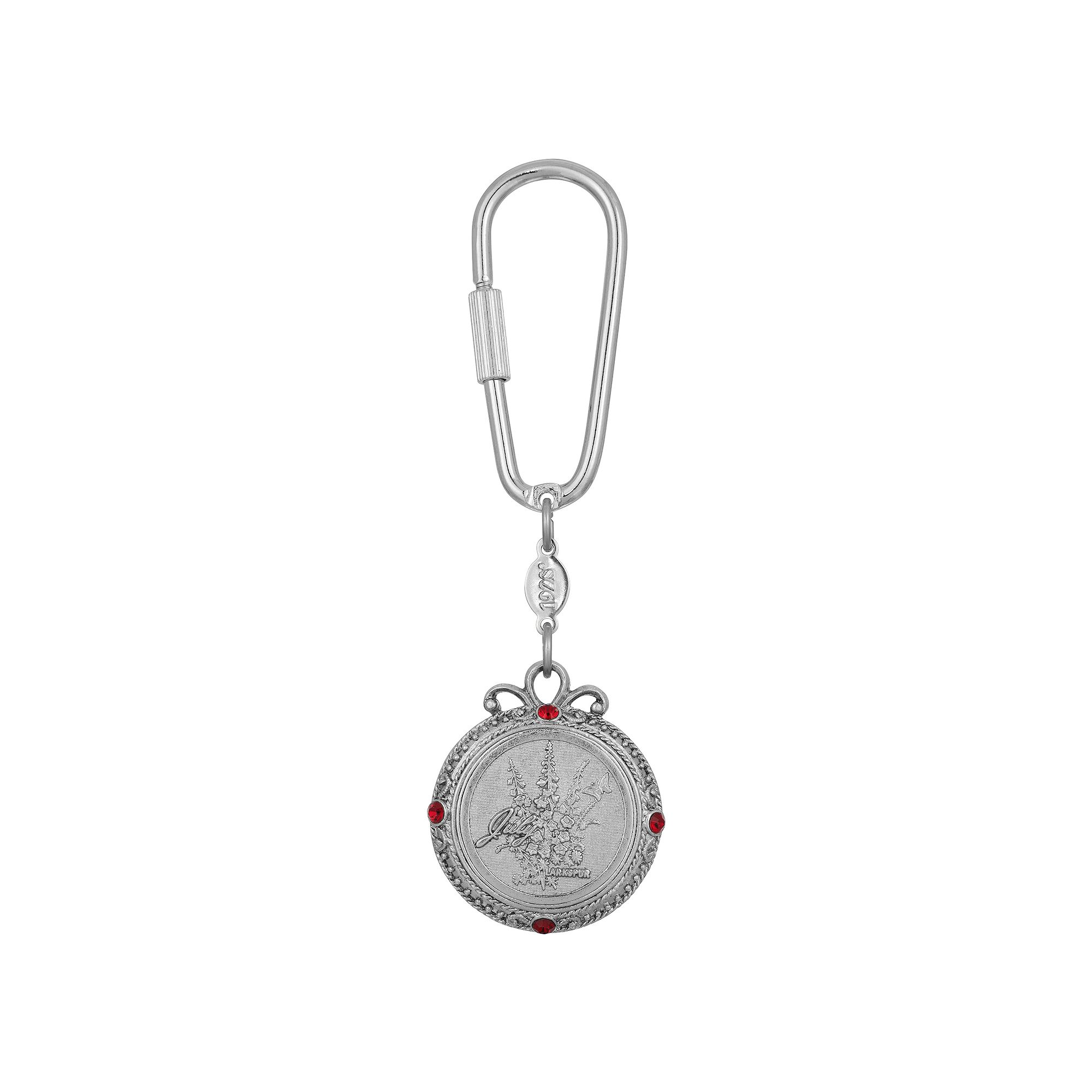 1928 Silver Tone Flower of the Month Narcissus Key Fob, July Red