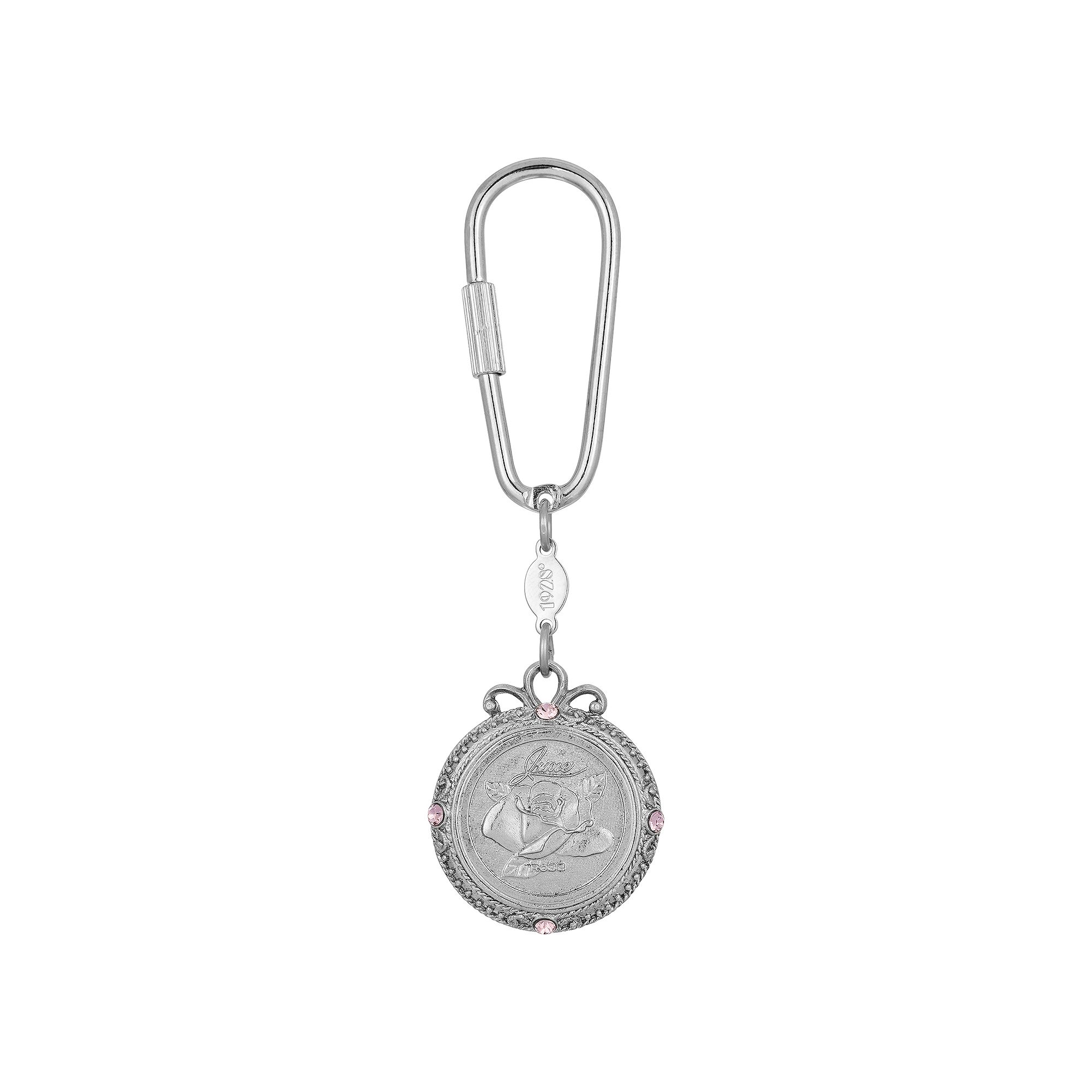 1928 Silver Tone Flower of the Month Narcissus Key Fob, June Purple
