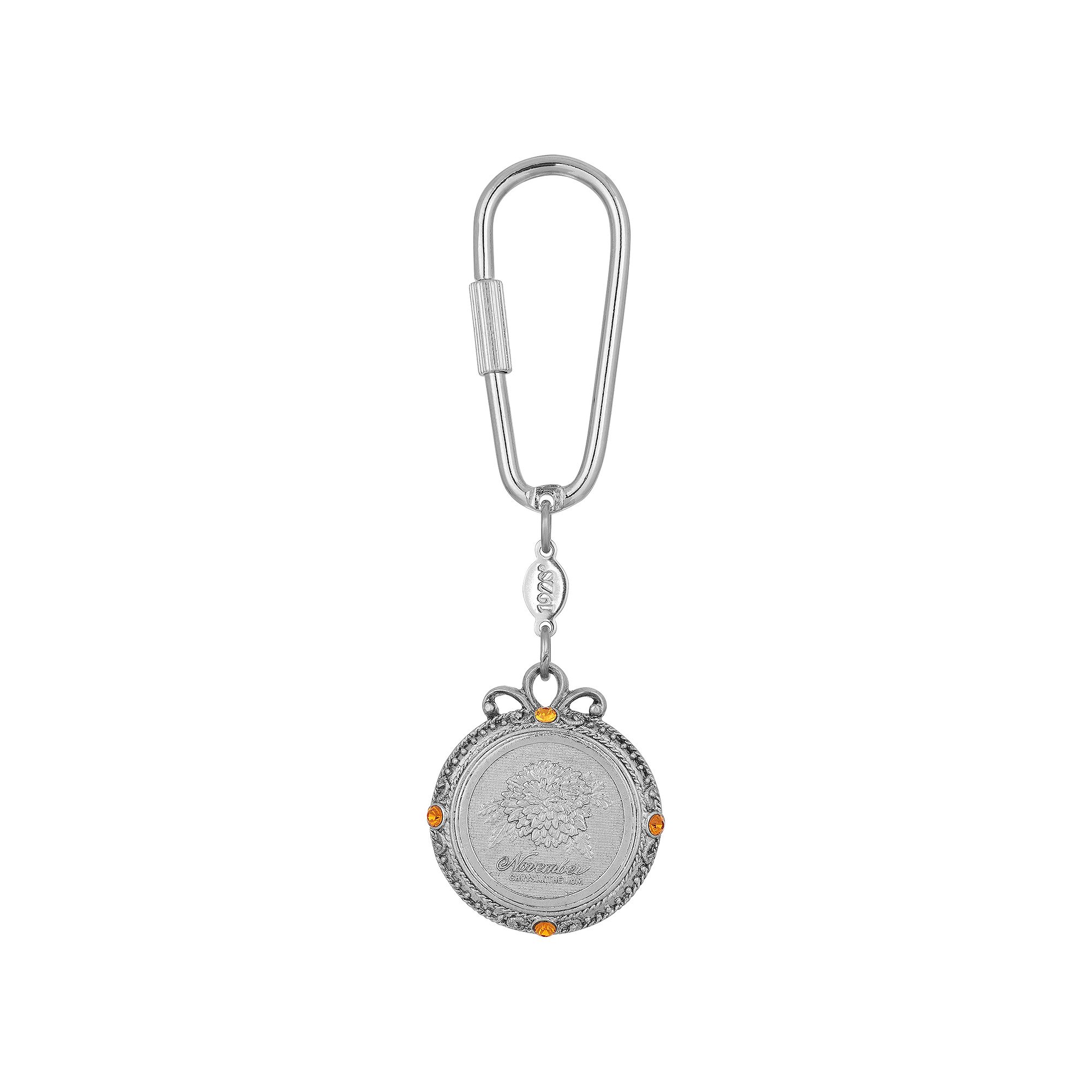 1928 Silver Tone Flower of the Month Narcissus Key Fob, November Yellow