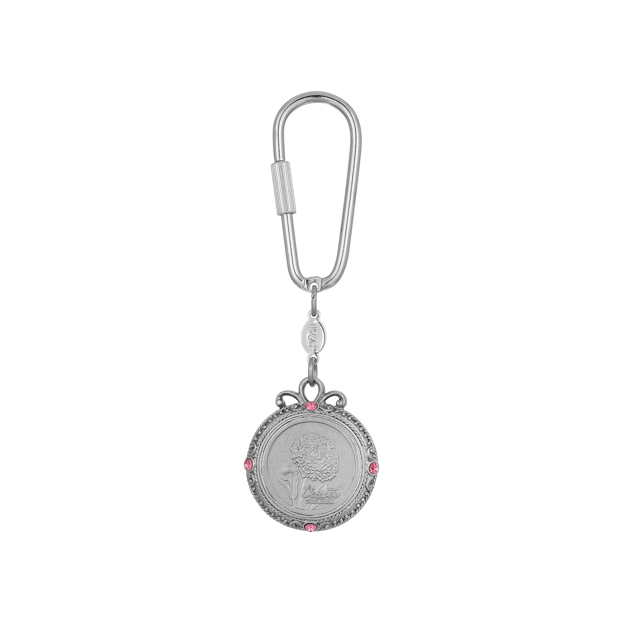 1928 Silver Tone Flower of the Month Narcissus Key Fob, October Pink
