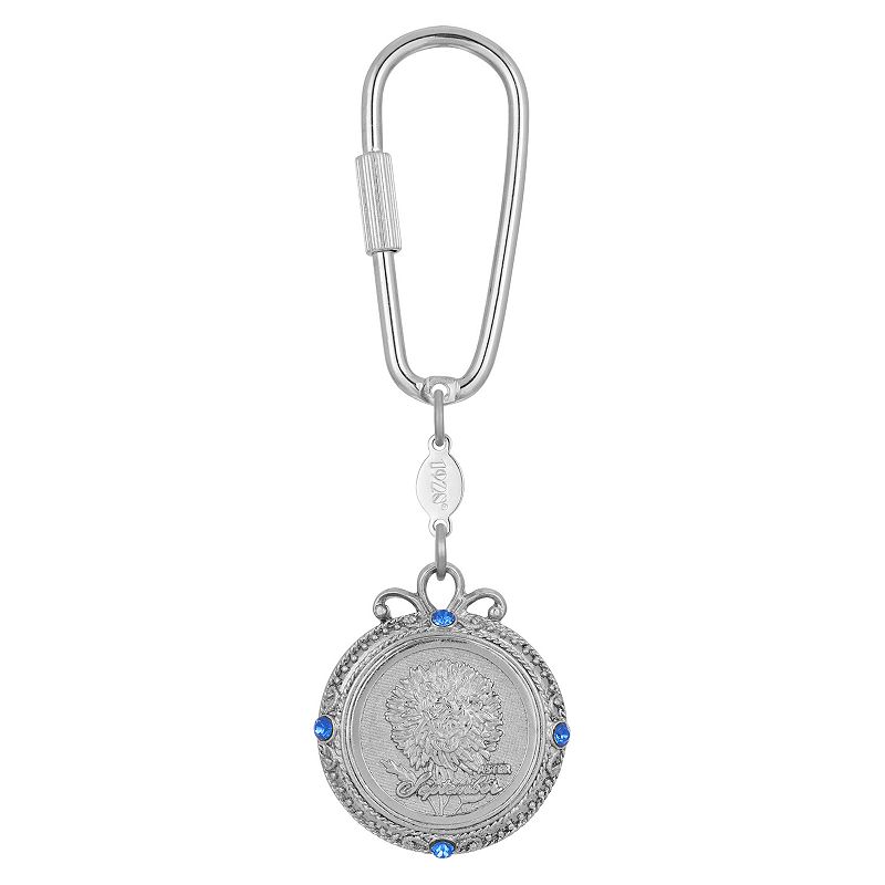 1928 Silver Tone Flower of the Month Narcissus Key Fob, Blue