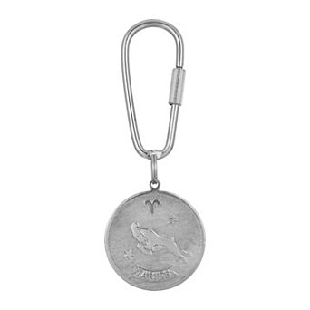 1928 Silver Tone Zodiac Sign Key Fob