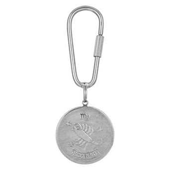 1928 Silver Tone Zodiac Sign Key Fob
