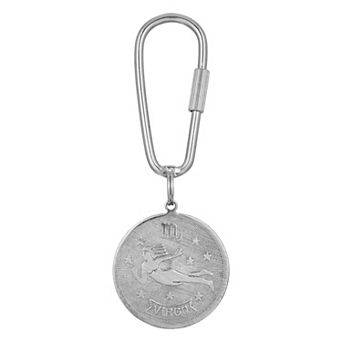 1928 Silver Tone Zodiac Sign Key Fob