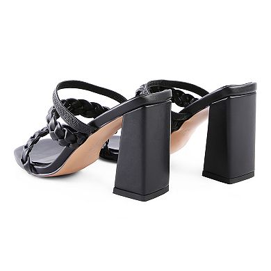 London Rag Woven Strap Block Heel Women's Sandals