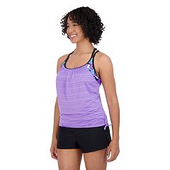 Women's Lands' End Long Torso Chlorine Resistant V-Neck Tulip Hem Tankini  Swimsuit Top with Adjustable