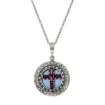 1928 Purple Crystal Cross Locket Necklace