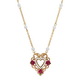 1928 Pearl Rimmed Open Heart Necklace