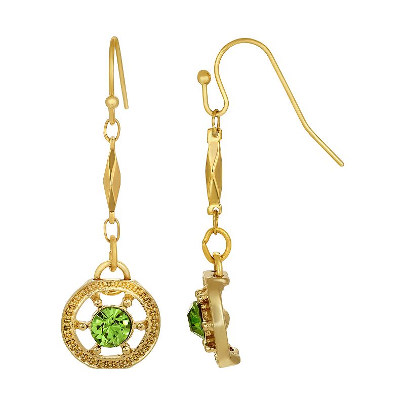 1928 Gold Tone Drop Earring, Womens, Green
