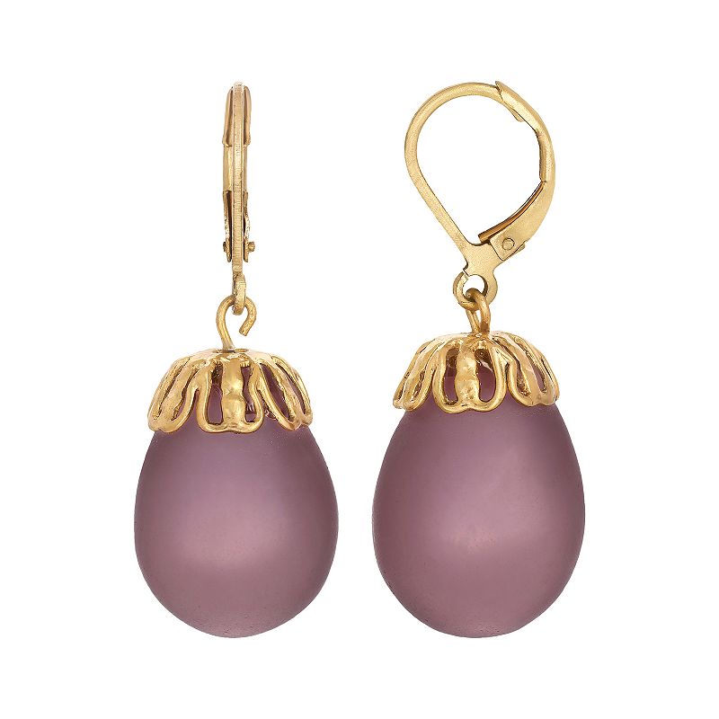 1928 Gold Tone Glass Egg Drop Earrings, Womens, Purple