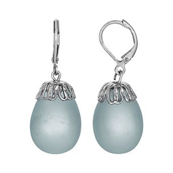 1928 Silver Tone Glass Egg Drop Earrings