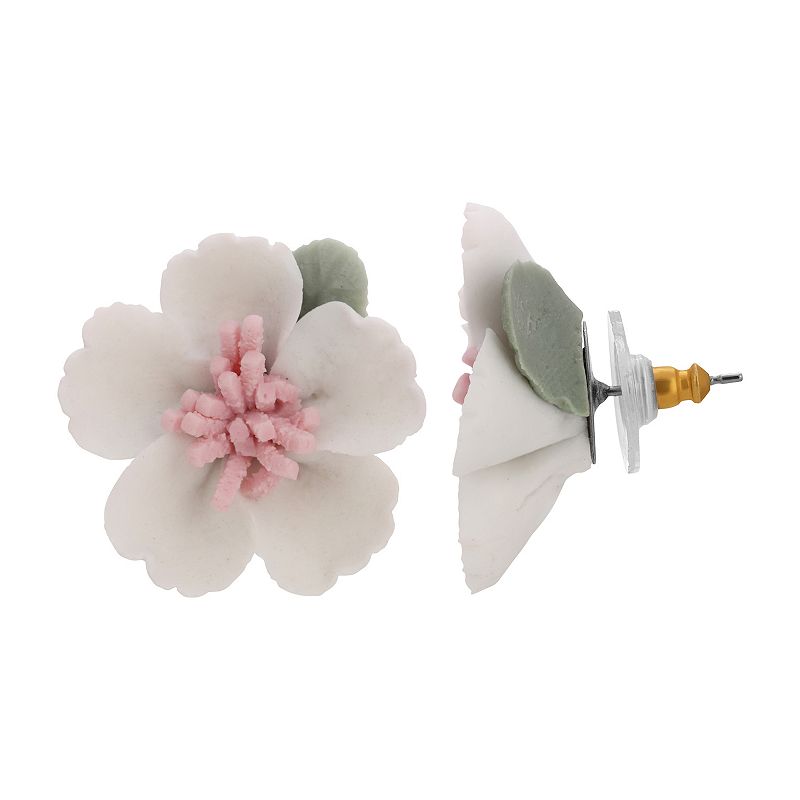 60826755 1928 Porcelain Flower Button Earring, Womens, Whit sku 60826755