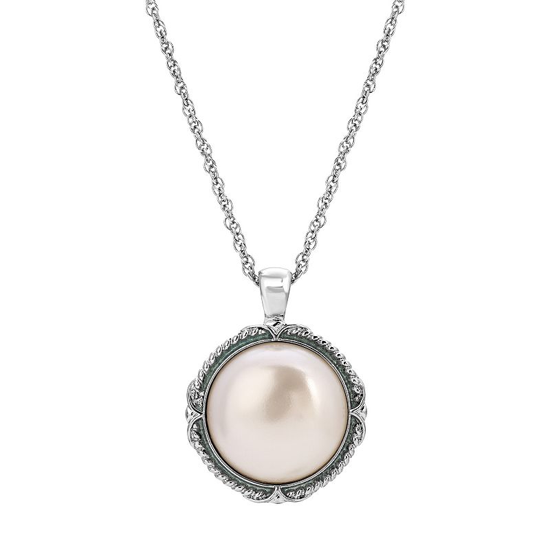 1928 Round Stone Pendant Necklace, Womens, White