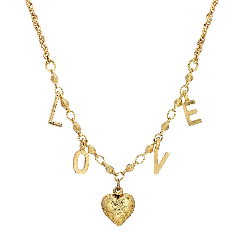 1928 Gold-tone Heart Necklace, Womens