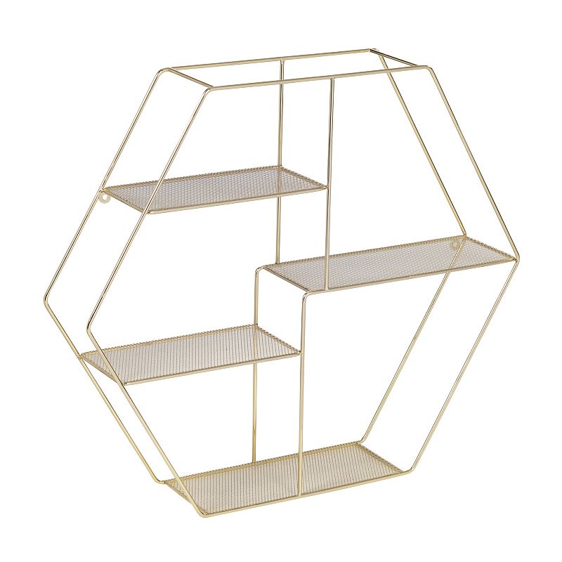Honey-Can-Do Four-Tier Hexagonal Gold-Tone Decorative Metal Wall Shelf, Bro
