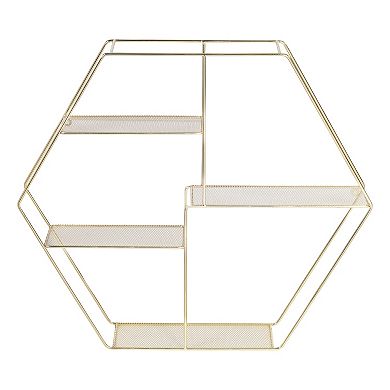 Honey-Can-Do Four-Tier Hexagonal Gold-Tone Decorative Metal Wall Shelf