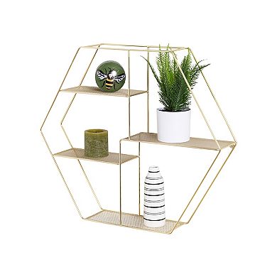 Honey-Can-Do Four-Tier Hexagonal Gold-Tone Decorative Metal Wall Shelf