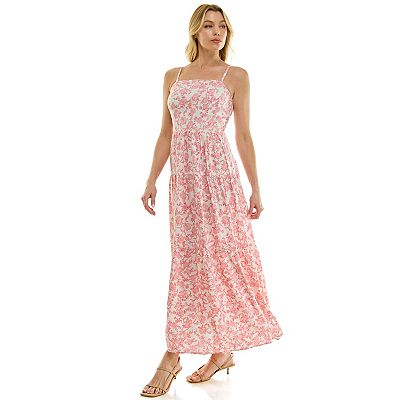 Juniors' Lily Rose Square Neck Cami Tiered Maxi Dress, Girl's, Size: XL, Ivory Mauve Peach