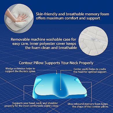 Sleep Philosophy Angel Winged Foam Orthopedic Pillow with Removable Rayon from Bamboo and Polyester Cover