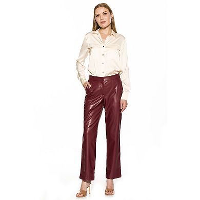 Women's ALEXIA ADMOR Faux-Leather Fitted Wide-Leg Pants
