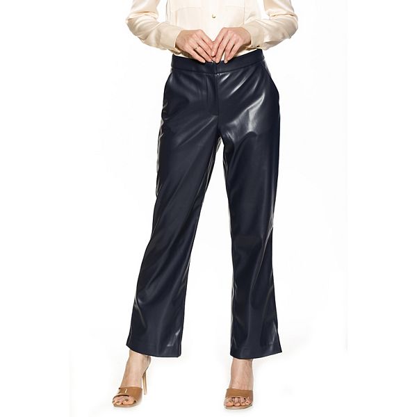 Women's ALEXIA ADMOR Faux-Leather Fitted Wide-Leg Pants