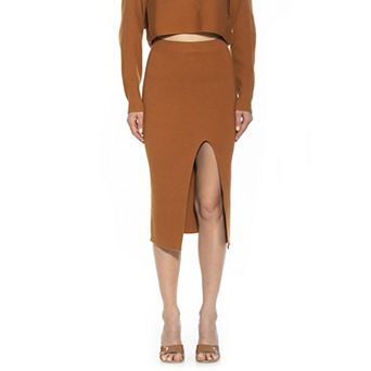 Women's ALEXIA ADMOR Ribbed Knit High Slit Midi Skirt