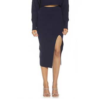 Women's ALEXIA ADMOR Ribbed Knit High Slit Midi Skirt