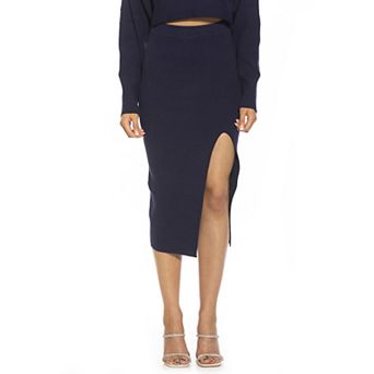Women's ALEXIA ADMOR Ribbed Knit High Slit Midi Skirt