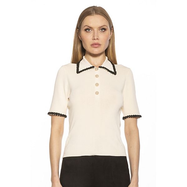 Women's ALEXIA ADMOR Brianna Short Sleeve Knit Collared Top
