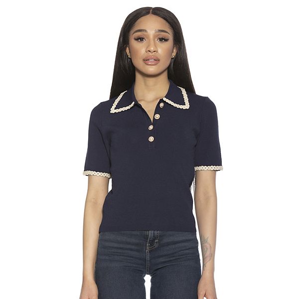 Women's ALEXIA ADMOR Brianna Short Sleeve Knit Collared Top