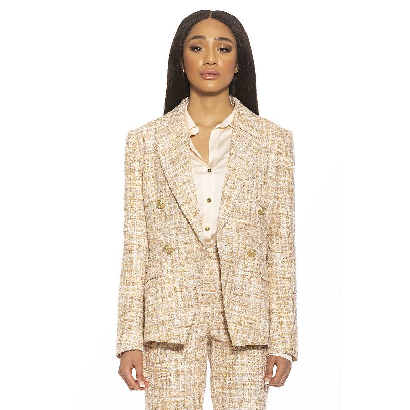 Womens ALEXIA ADMOR Classic Double-Breasted Tweed Blazer, Size: 6, White