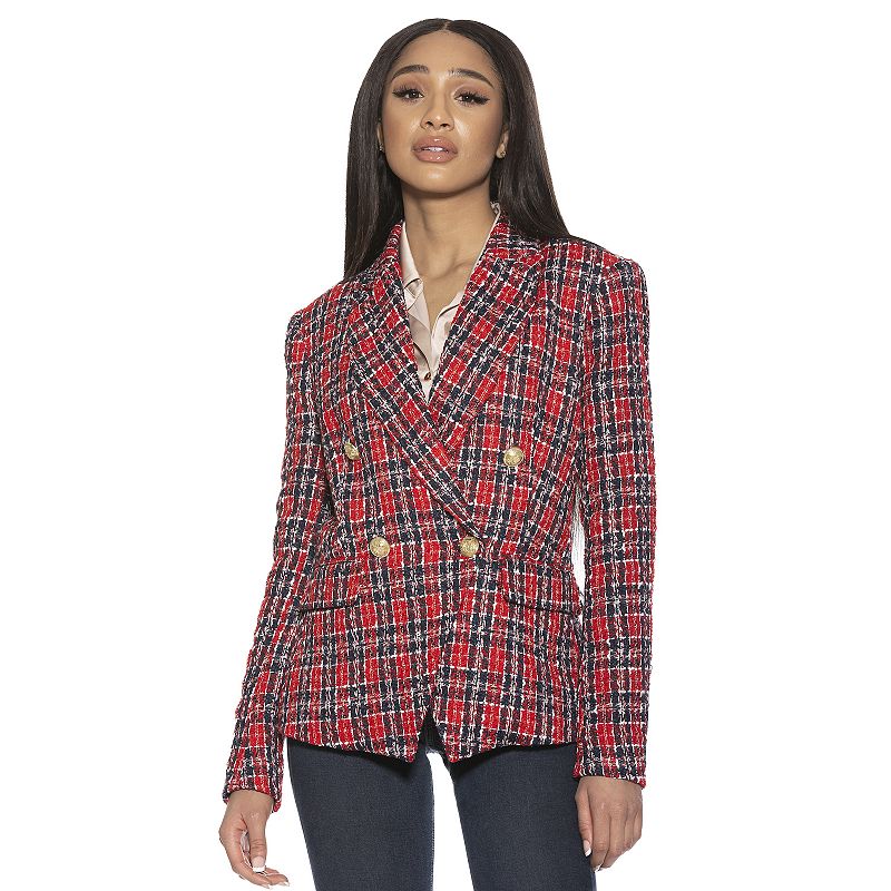 Womens ALEXIA ADMOR Classic Double-Breasted Tweed Blazer, Size: 6, Red Ove
