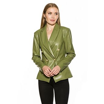Women's ALEXIA ADMOR Classic Faux-Leather Double-Breasted Blazer