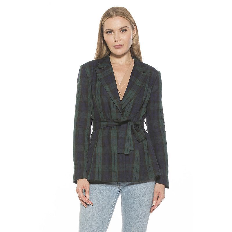 Women's ALEXIA ADMOR Olya Belted Long Blazer, Size: 8, Green Plaid