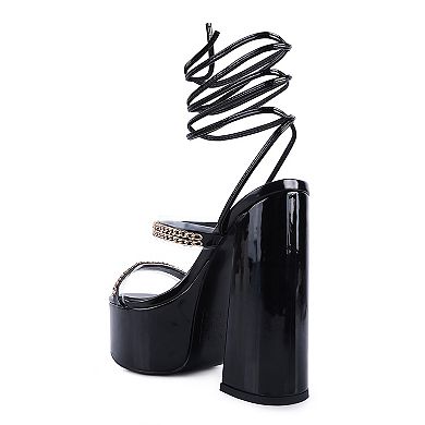 London Rag Indulgence Metal Chain Women's Lace-Up Sandals